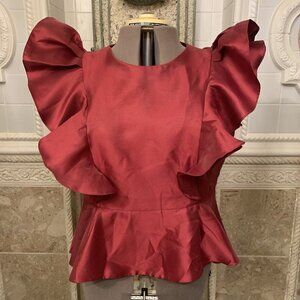 Raquel. Size 3X. Ruffled Shimmer Sleeveless Lined Top w Hi/Lo Peplum. AL.